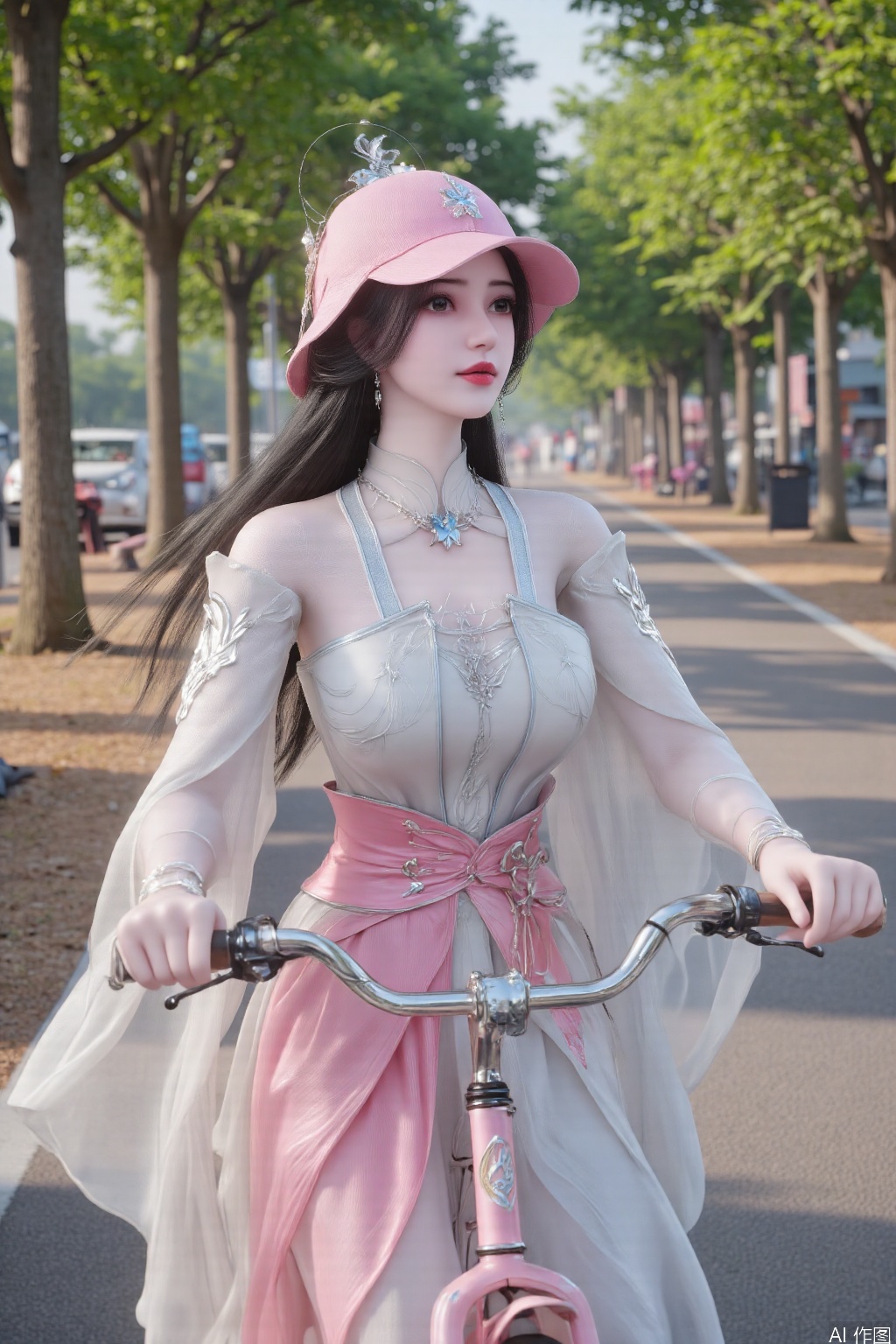 Pink sweet girl on a bicycle, sweet melody floating in the wind 🚴‍♀️💖With the sunshine pouring on her body and the breeze gently brushing her cheeks, the pink sweet girl riding a bicycle is the most touching scenery of this summer day. Let's follow her and feel this lightness and sweetness together. 🌸 Pink cycling girl style: a pink sun hat, protecting the delicate skin, while highlighting the vitality of youth. A flowing pink dress, dancing with the wind, like a princess in a fairy tale. A pink bicycle, her partner in exploring the world and an extension of her sweet image. 🍦 Sweet Summer Time: Riding a bicycle through the boulevard, enjoying the coolness and tranquility of summer. Stop occasionally and taste an ice cream, let the sweetness melt in your mouth and your heart soften. Ride with friends, share the laughter and surprises on the road, and let this sweetness become a common memory. 📸: a picture of a girl riding a pink bicycle, wearing a pink sun hat and a flowing dress, with a tree-lined path,.(all body)
(Show whole body),(all body),(artist:quasarcake:0.8),extreme aesthetic,(wlop:0.6),masterpiece,best quality,good quality,newest,very aesthetic,absurdres,Visual impact,A shot with tension, ultra-high resolution,32K UHD,sharp focus,best-quality,masterpiece,Emotionalization,unconventional supreme masterpiece,masterful details,temperate atmosphere,with a high-end texture,in the style of fashion photography, (Visual impact:1.2),visually striking appearance,impactful picture,offcial art,colorful,splash of color,movie perspective, masterpiece,best quality,amazing quality,very aesthetic,absurdres,best quality,newest