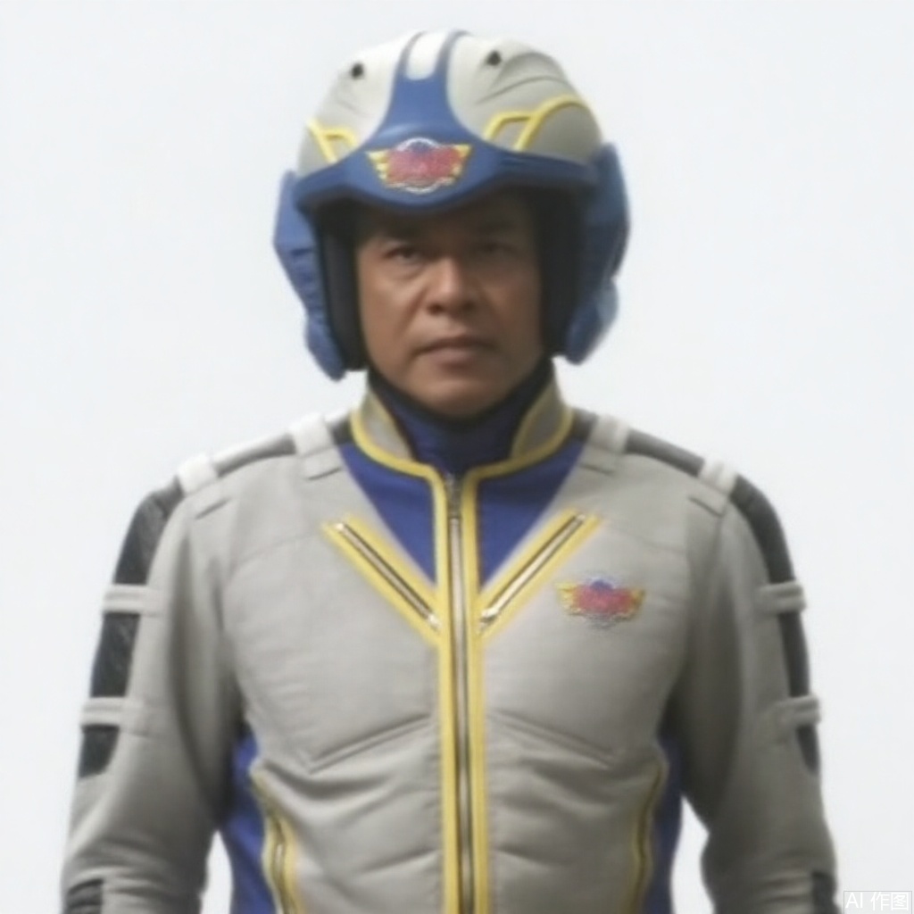 masterpiece, best quality,solo,(white background:1.2),simple background,
looking at viewer,ZAP,helmet,collar,belt,logo,uniform,jacket,pants,gloves,boots,emblem,blue jacket,blue pants,blue jacket with grey line,blue pants with gray line