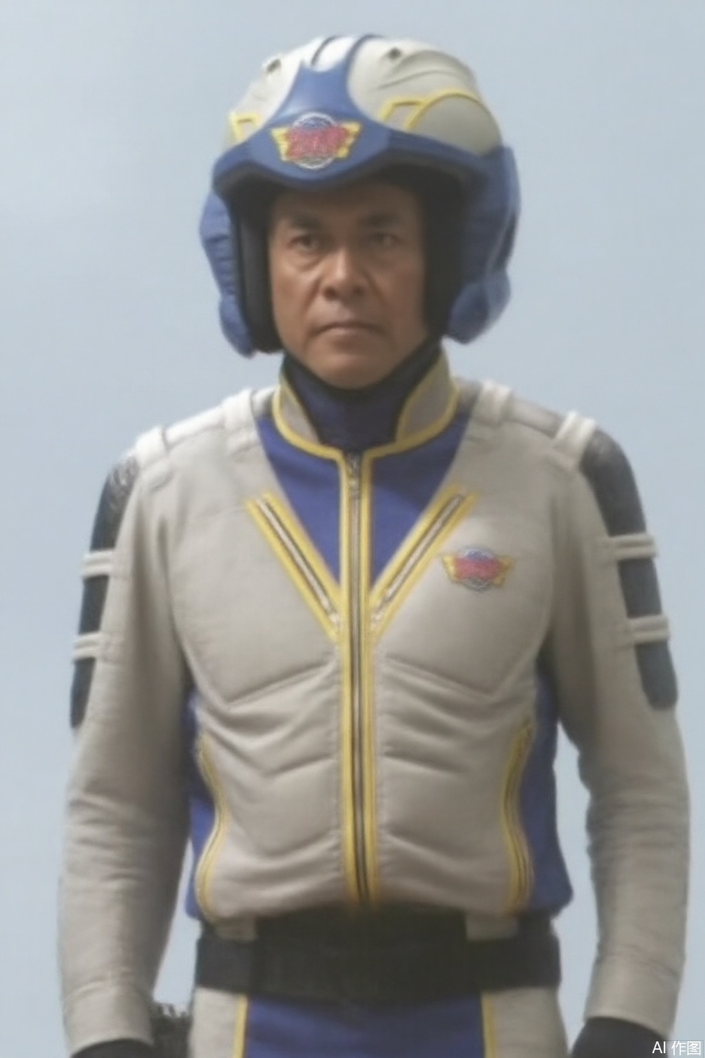 masterpiece, best quality,solo,(white background:1.2),simple background,
looking at viewer,ZAP,helmet,collar,belt,logo,uniform,jacket,emblem,blue jacket,blue pants,blue jacket with grey line,blue pants with gray line