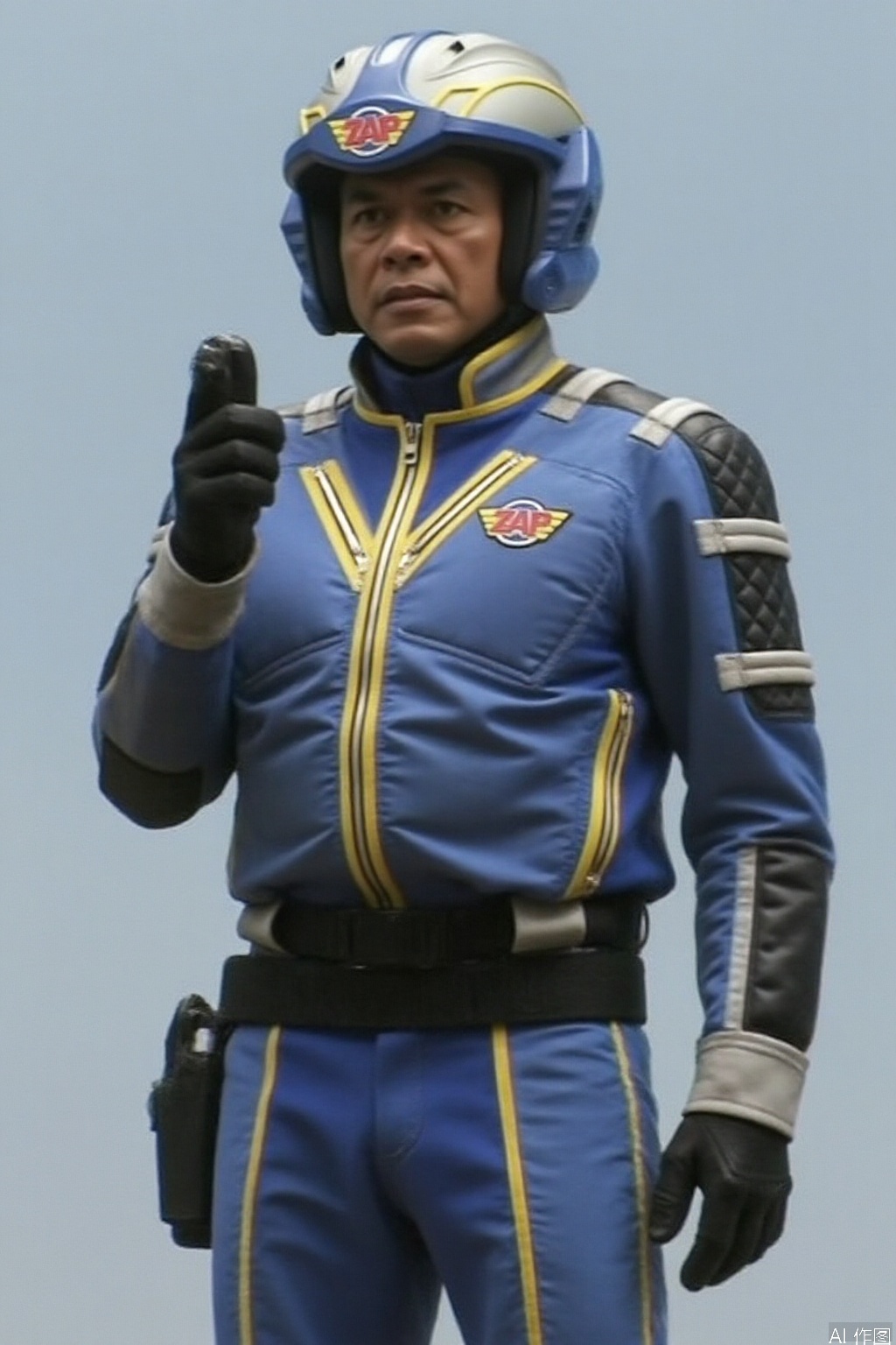 ZAP,collar,belt,logo,uniform,jacket,pants,gloves,boots,emblem,blue jacket,blue pants,blue jacket with grey line,blue pants with gray line,helmet