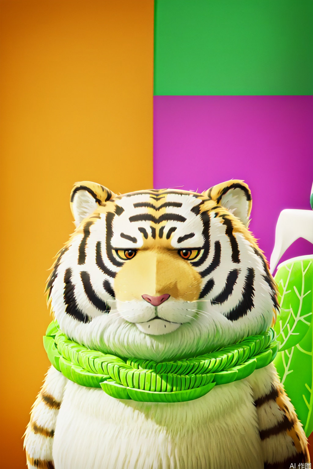 solo,animal,blurry, orange eyes, no humans,green fur, animal tiger , meme, realistic, weaken tiger stripes, whiskers, watermelon,watermee tiger,green Tiger, fruit water melon, hamster, Party Animals,animal focus