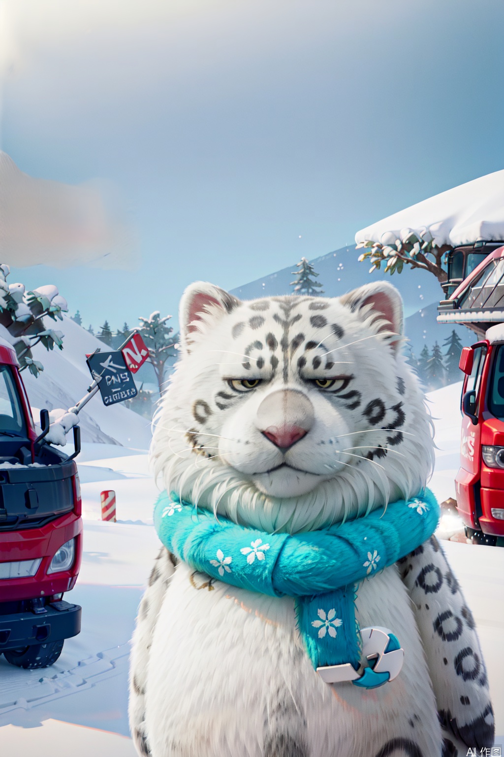 looking at viewer, outdoors, sky, day, no humans, animal, snow leopard，Party Animals,animal focus