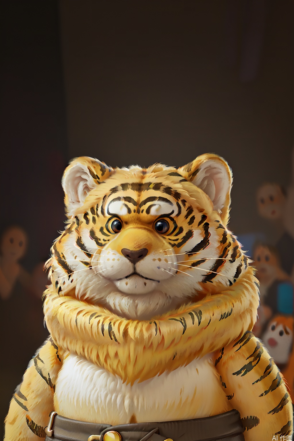 solo,animal,blurry, black eyes, no humans, animal tiger , meme, realistic, weaken tiger stripes, whiskers, golden Tiger, Cute Tiger, hamster, Party Animals,animal focus