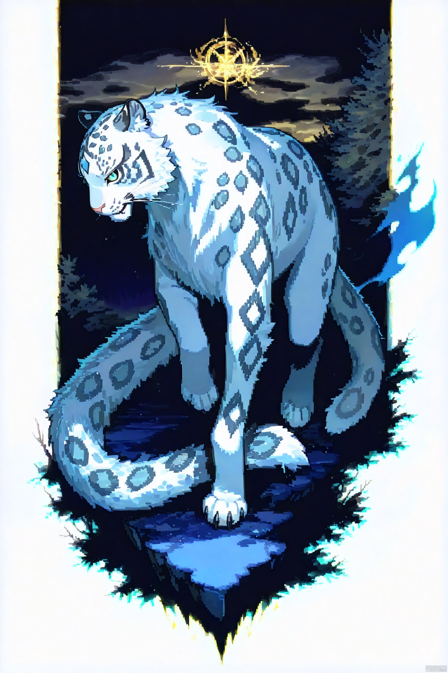 With the spirit of the mountains and the mystery of the cosmos, the snow leopard moves with unparalleled grace and power. Every step is a dance between strength and elegance, as the swirling colors of nature and the universe merge around it. A symbol of resilience, beauty, and untamed freedom, this magnificent creature reminds us that true power lies in both stillness and motion.
