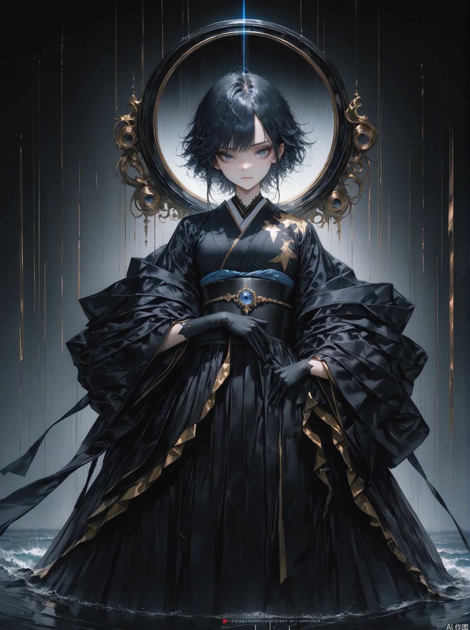 [The ink and rainy streets and the sky mirror are symmetrical up and down] [The girl stands at the junction of heaven and earth] [The hem of the broken uniform blends into the water/sky mirror] [The ground reflection presents the kimono posture of the previous life] [The sky mirror appears] [The ink and water phoenix penetrates the space of the three realms]
masterpiece, best quality, high quality, extremely detailed CG unity 8k wallpaper, extremely detailed, High Detail, vibrant colors, anime style, cover art,(artist:quasarcake:0.8),extreme aesthetic,(wlop:0.6),masterpiece,best quality,good quality,Visual impact,32K UHD,sharp focus,(mogumo:1.1),