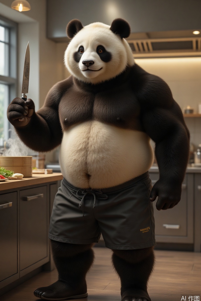 **"A realistic,  muscular male panda chef: A well-built panda with a strong,  slightly chubby physique on Tensor.Art
