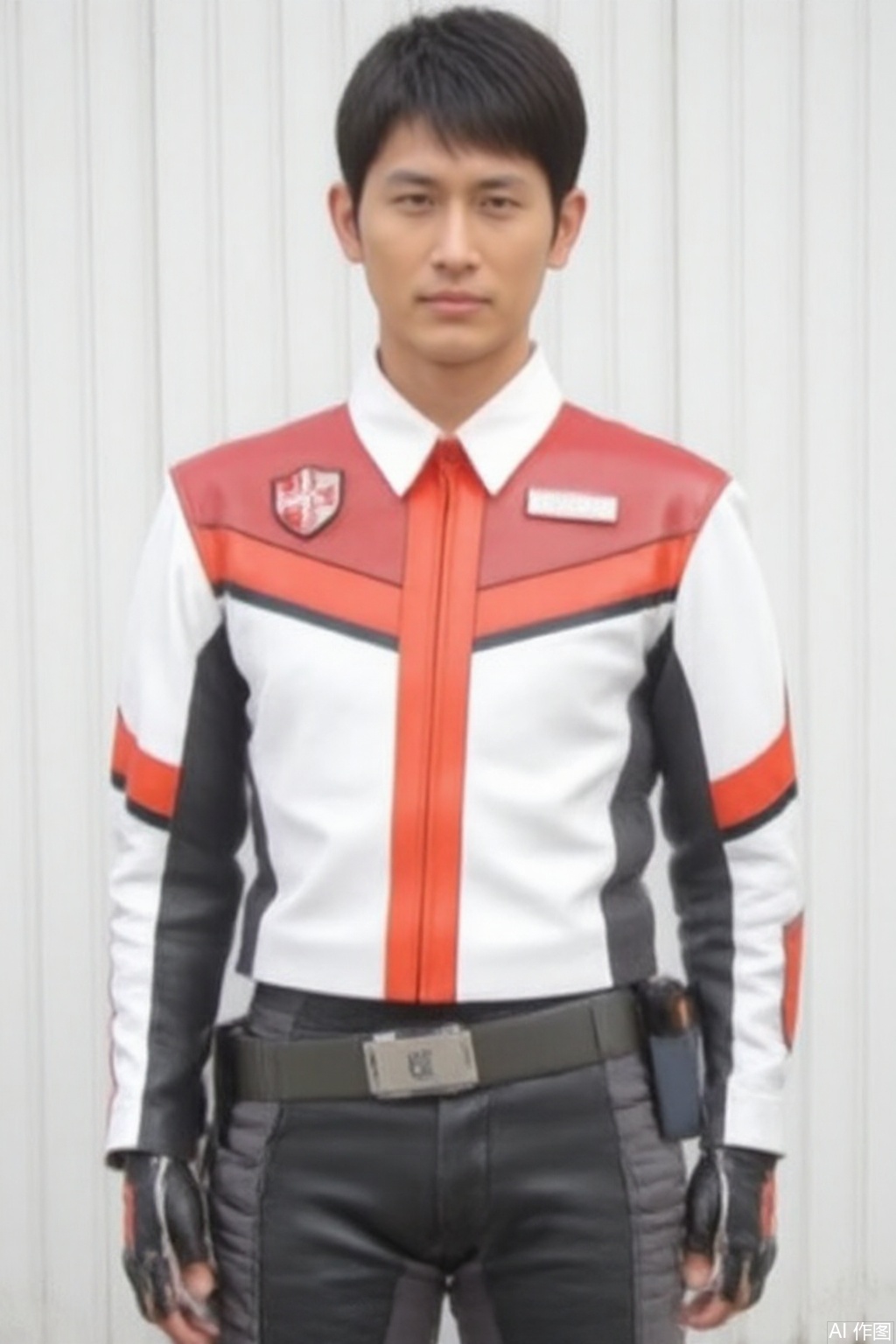 masterpiece, best quality,solo,(white background:1.2),simple background,
looking at viewer,DASH,white jacket,collar,belt,logo,uniform,jacket,gloves,boots,emblem,pants,white gloves,black footwear,white jacket with red line