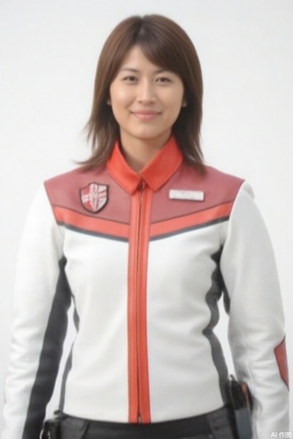 masterpiece, best quality,solo,(white background:1.2),simple background,
looking at viewer,DASH,white jacket,collar,belt,logo,uniform,emblem,white jacket with red line,gloves,pants,boots,white gloves,black footwear