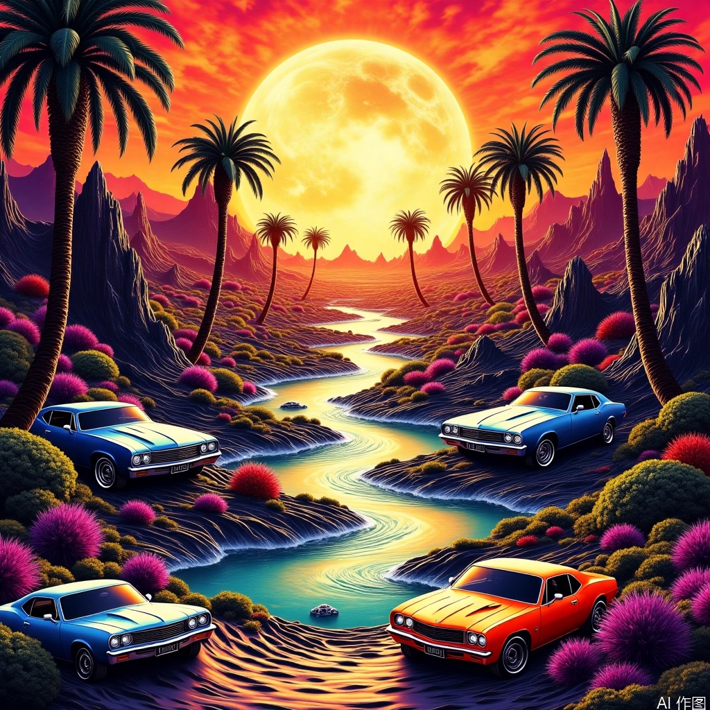 ,Memphis style illustration,Exotic scene