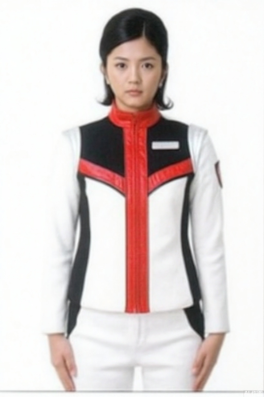 masterpiece, best quality,solo,(white background:1.2),simple background,
looking at viewer,DASH,white jacket,collar,belt,logo,uniform,jacket,gloves,boots,emblem,pants,white gloves,black footwear,white jacket with red line