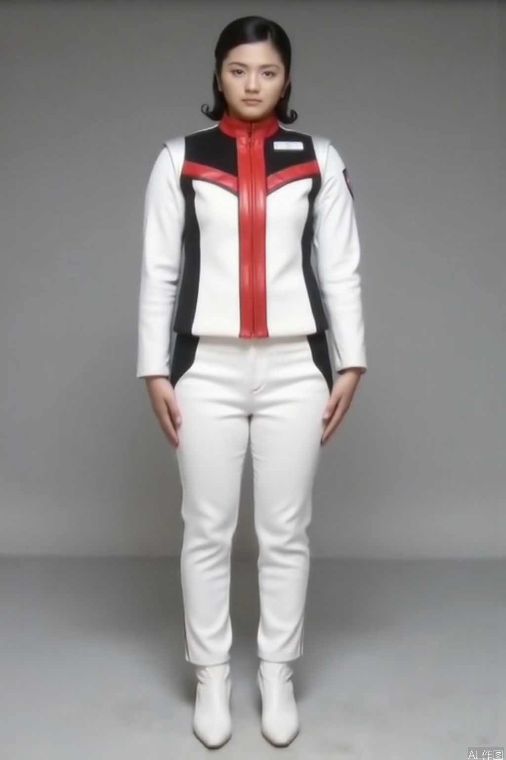 DASH,white jacket,collar,belt,logo,uniform,jacket,gloves,boots,emblem,pants,white gloves,black footwear,white jacket with red line
