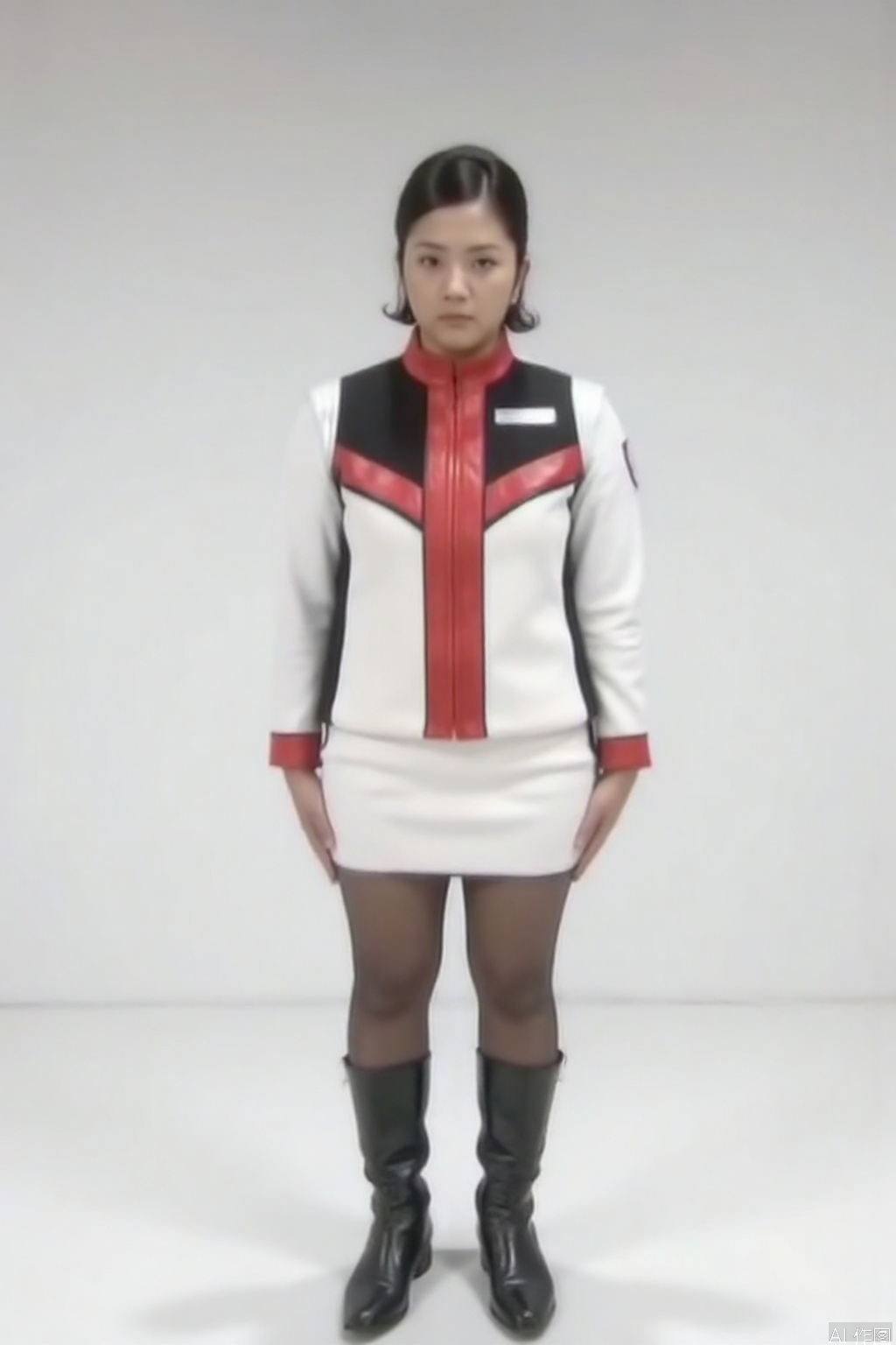 DASH,white jacket,collar,belt,logo,uniform,jacket,gloves,boots,emblem,pants,white gloves,black footwear,white jacket with red line