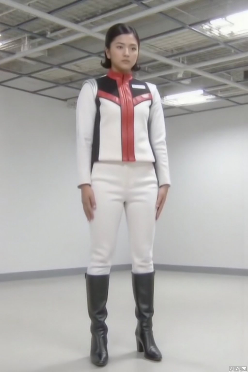 DASH,white jacket,collar,belt,logo,uniform,jacket,gloves,boots,emblem,pants,white gloves,black footwear,white jacket with red line