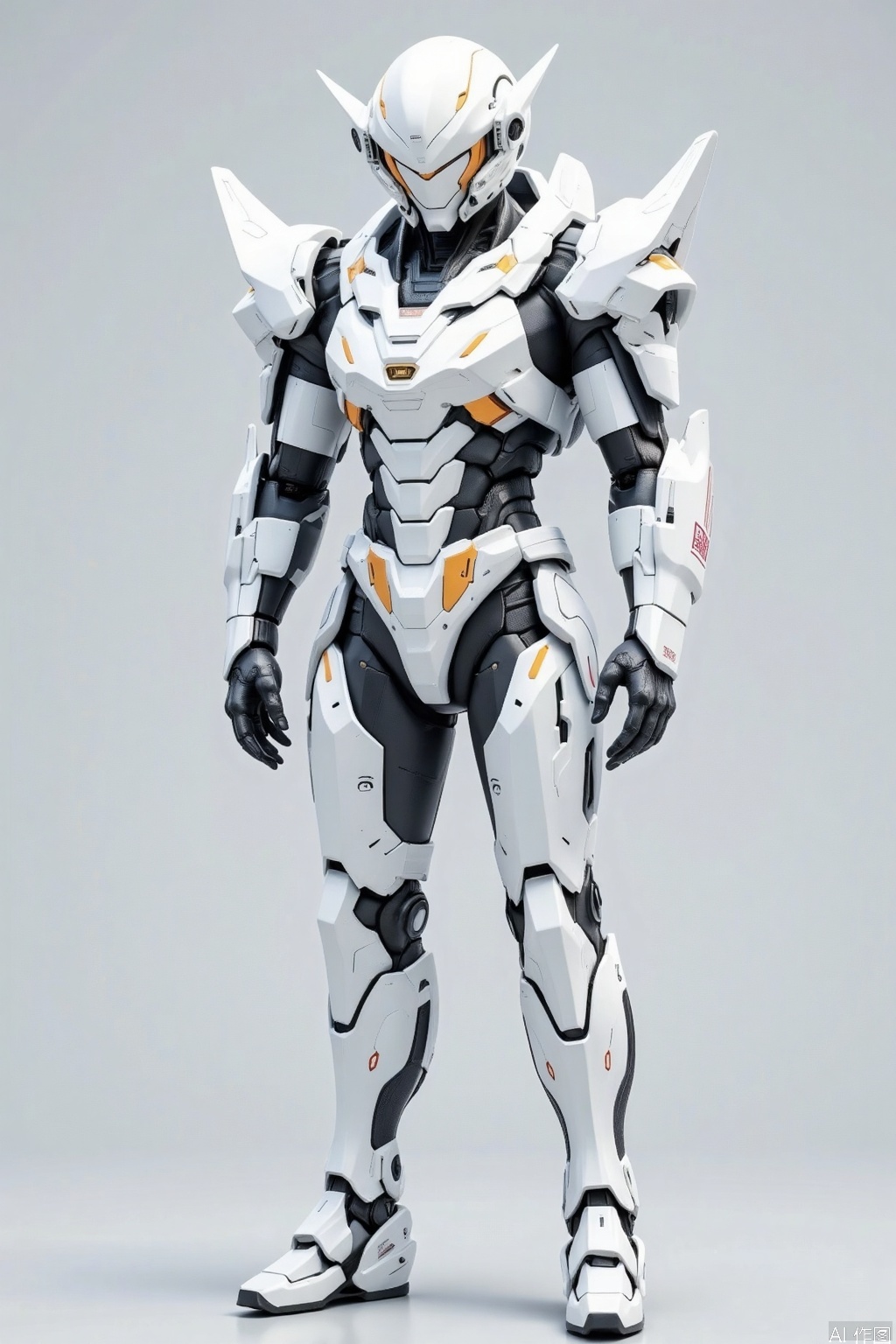 A man dressed in white high - tech battle armor wears a helmet that hides his face. His entire body, including his feet, is visible. He is in a T - pose and facing the screen front - on.,Mecha,HKOMEGA,robot