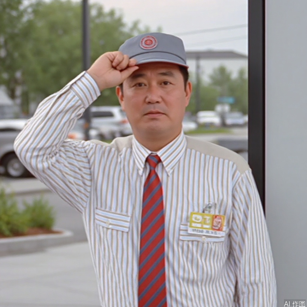 MYDO,necktie,employee uniform,shoes,belt,suit,uniform,vertical-striped shirt,striped shirt,pinstripe suit,pants,shirt,striped,hat