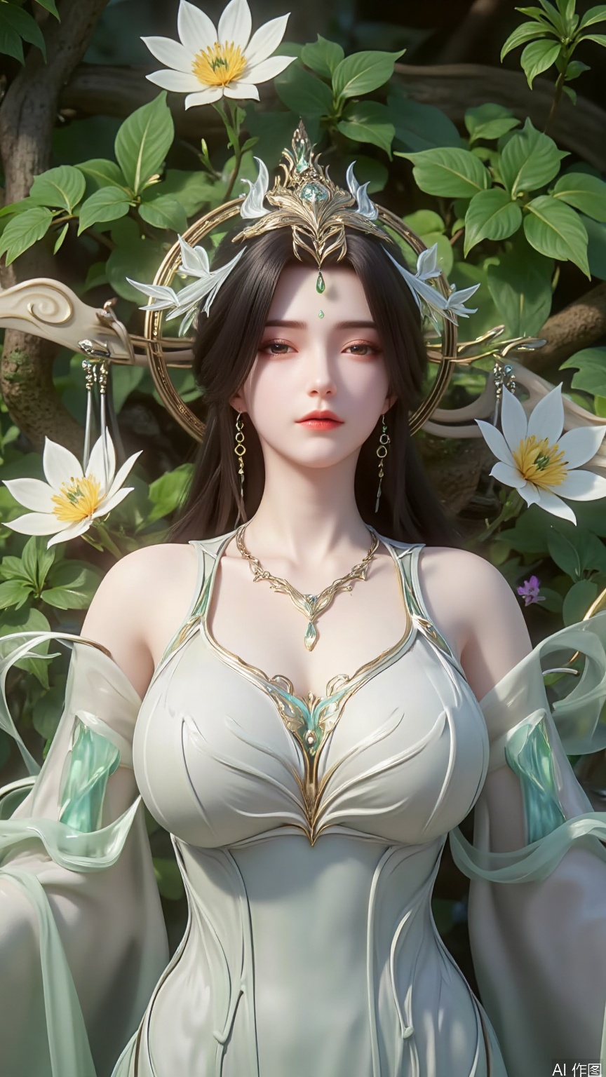 The Willow God, in her human form, lies gracefully amidst a sea of dreamlike flowers. Her form is that of a lithe and beautiful being, clad in a flowing robe of the purest white, its fabric as light as mist and shimmering with an otherworldly sheen. Delicate tendrils of her hair, a mix of emerald green and soft silver, fan out around her, blending with the petals that surround her.
 
Her eyes are closed, lashes like dark fans resting against her pale, porcelain skin. A serene expression graces her features, as if lost in a deep, peaceful reverie. Wisps of chaotic energy, like gossamer threads, curl around her body, giving off a soft, iridescent glow that illuminates the surrounding flowers.
 
The flowers themselves are a riot of colors, their petals glowing with an inner light. Some are as large as plates, their centers filled with a liquid gold that seems to pulse with a life of its own. Others are tiny, delicate blooms, their petals so fine they are almost translucent. The air is thick with their sweet fragrance, a heady perfume that seems to carry the essence of the forest itself.
 
Around her, the trees of the forest rise like ancient sentinels, their branches reaching towards the sky. Dappled sunlight filters through the leaves, casting patterns of light and shadow on the ground. Soft, gentle breezes stir the flowers, causing them to sway and rustle, creating a soothing melody that seems to lull the Willow God further into her peaceful slumber. The entire scene is one of tranquility and beauty, a vision straight out of a fairy tale.