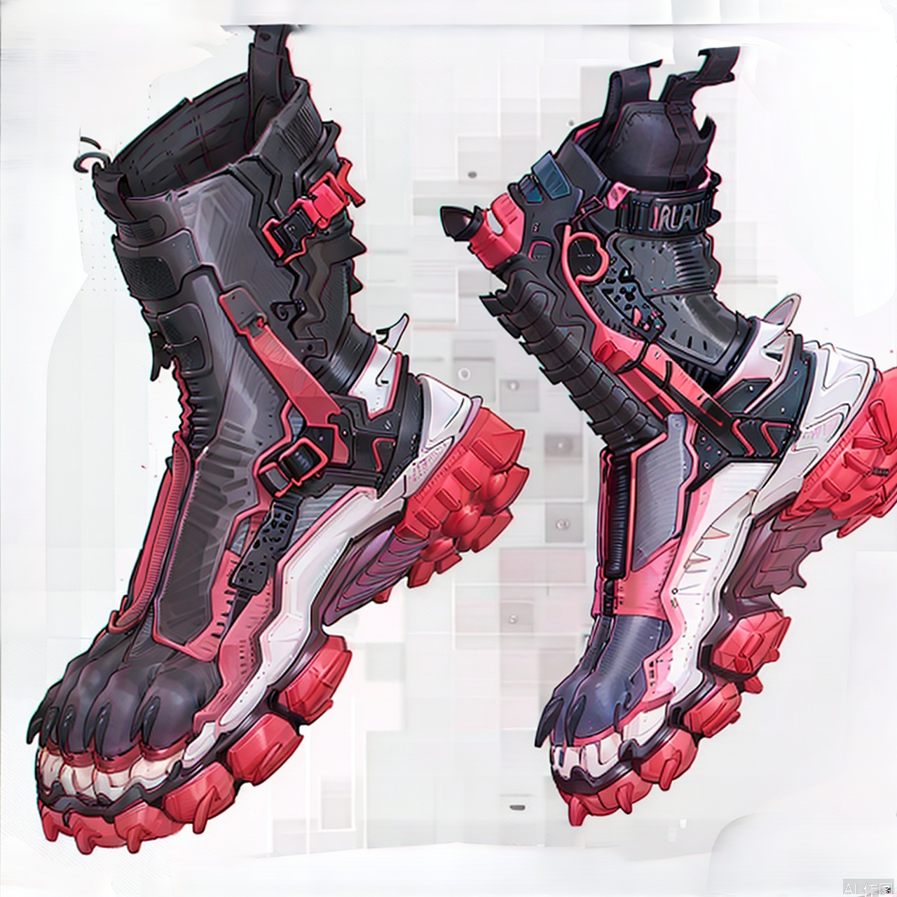 white background, boots, black footwear, shose, zipper,fashion,furry feet,furry pads shoes,only feet,furry