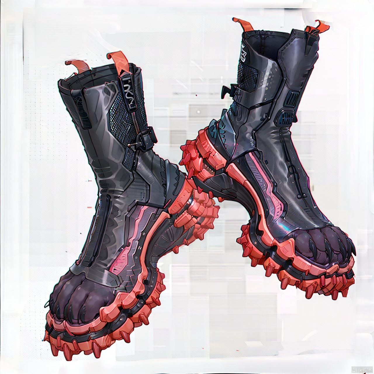 white background, boots, black footwear, shose, zipper,fashion,furry feet,furry pads shoes,only feet,furry