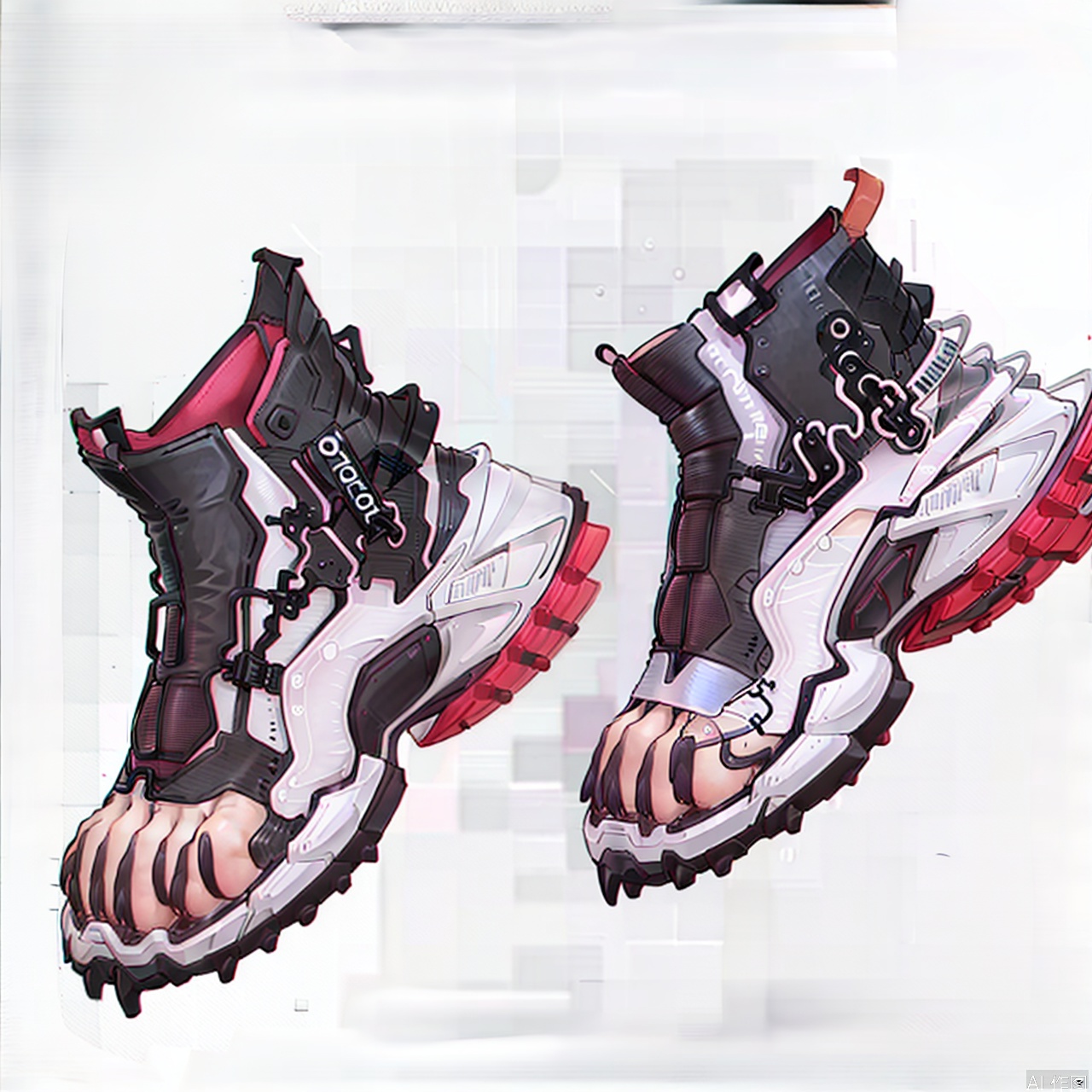 white background, boots, black footwear, shose, zipper,fashion,furry feet,furry pads shoes,only feet,furry