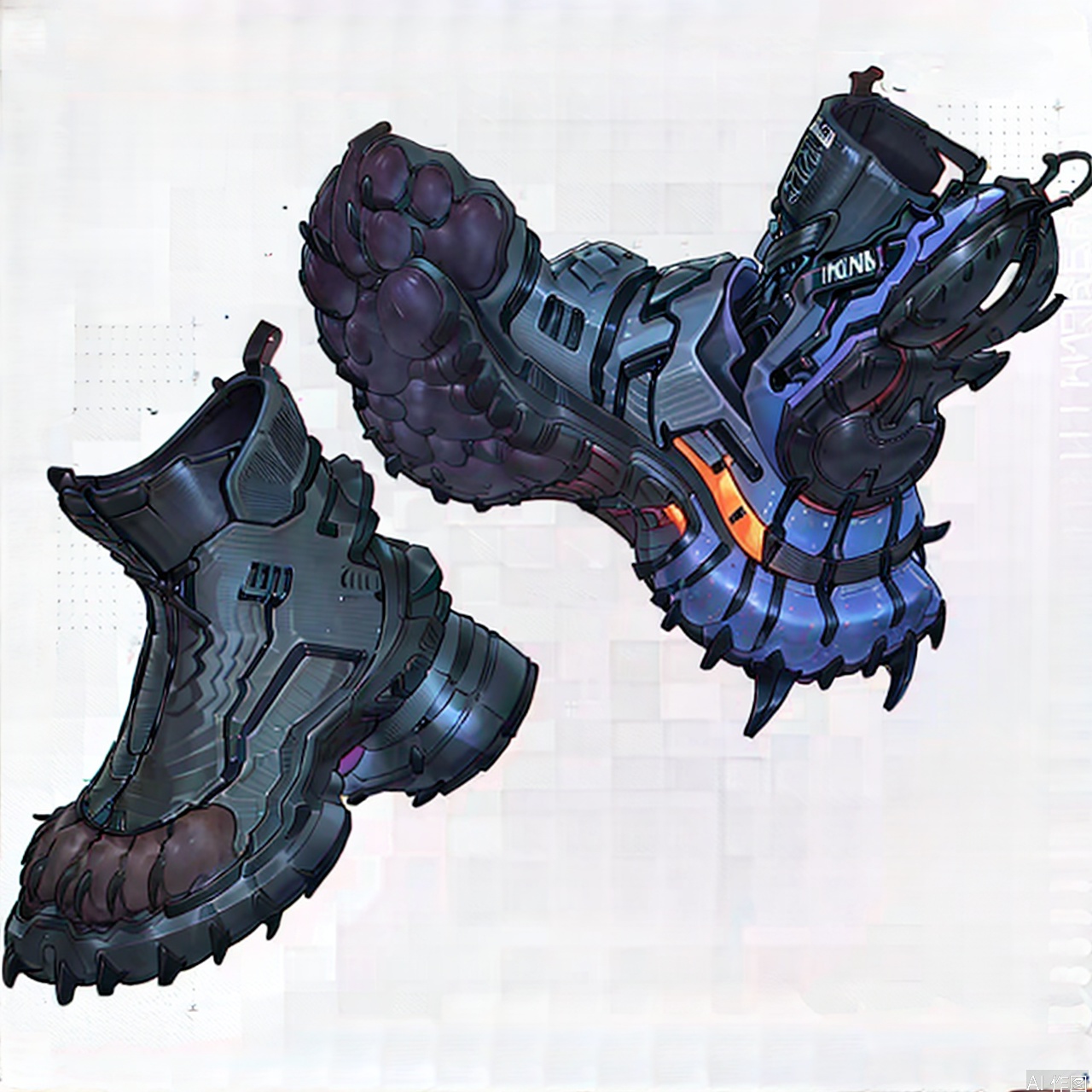 white background, boots, black footwear, shose, zipper,fashion,furry feet,furry pads shoes,only feet,furry