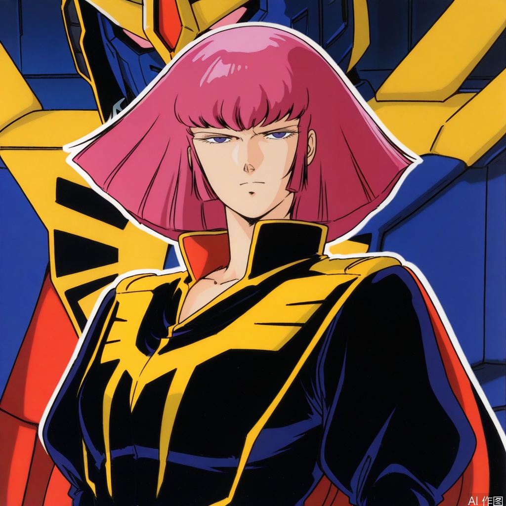 Haman Karn,Z_GUNDAM_STYLE,pink hair,short hair,purple eyes,bangs,