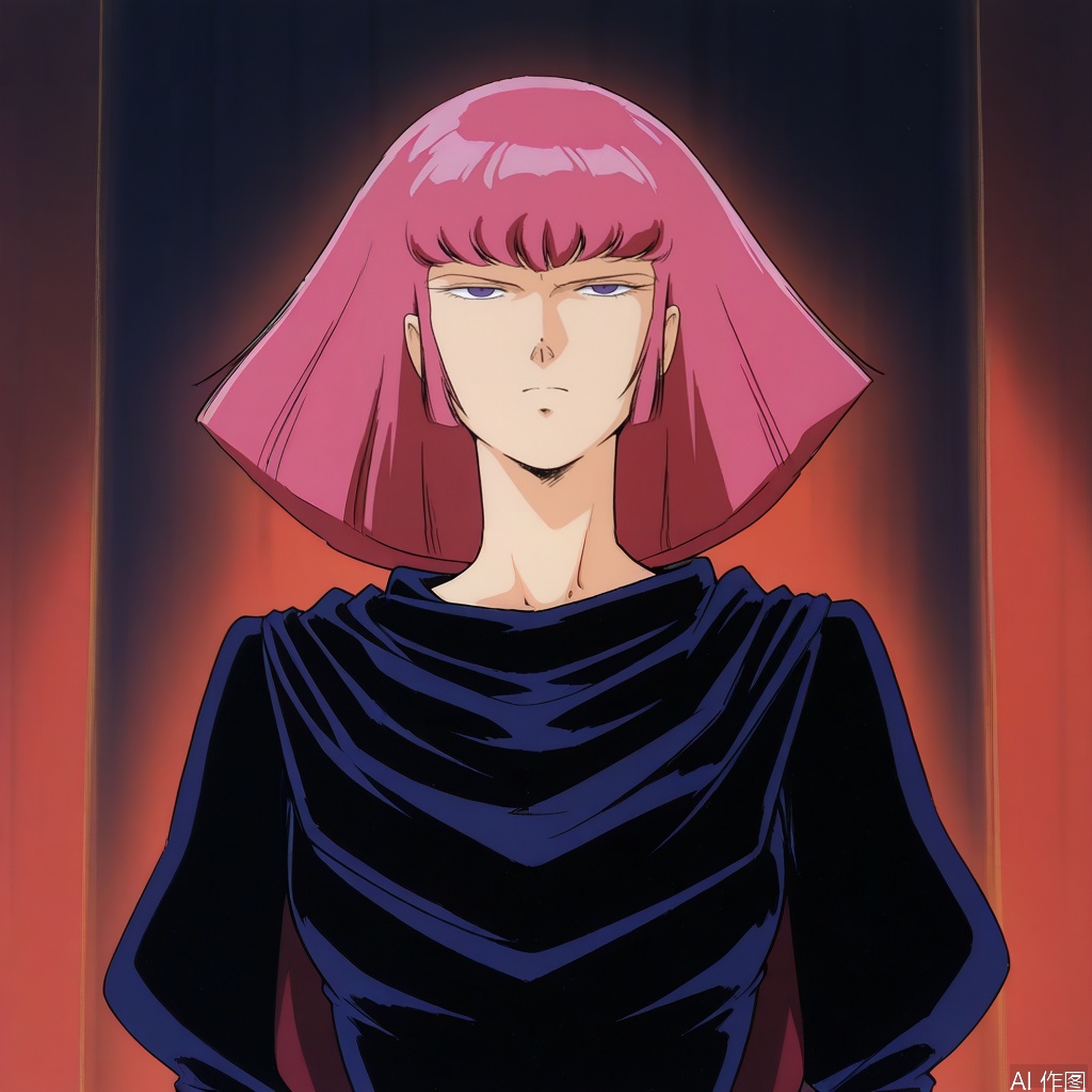 Haman Karn,Z_GUNDAM_STYLE,pink hair,short hair,purple eyes,bangs,