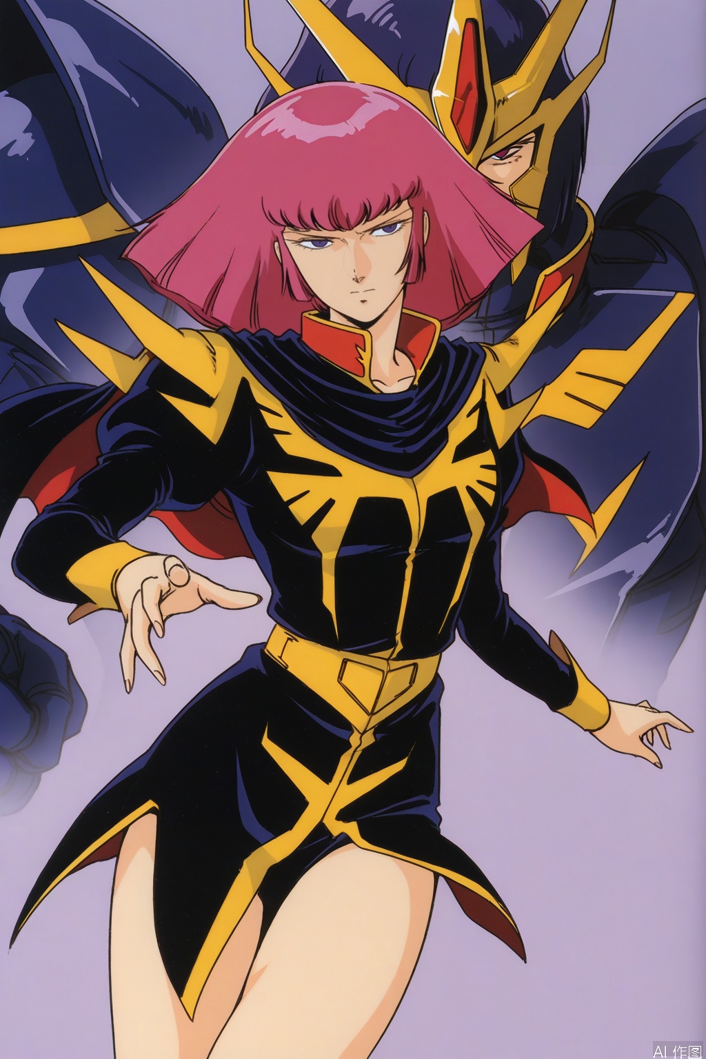 Haman Karn,Z_GUNDAM_STYLE,pink hair,short hair,purple eyes,bangs,