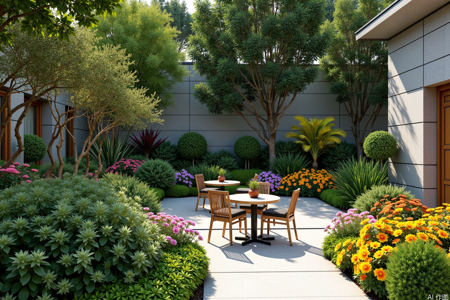 masterpiece,best quality,(huajing:2),Cosy courtyard surrounded by flowers,with a set of outdoor tables and chairs in the middle,
HDR,UHD,8K,best quality,masterpiece,Highly detailed,Studio lighting,sharp focus,HDR-based rendering,extreme-description,Beautiful composition,a peaceful atmosphere,Comfortable scale,creative layout,Rich plant groupings,