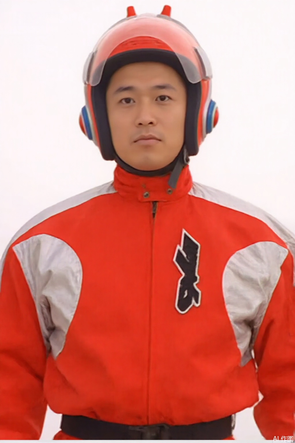 masterpiece, best quality,solo,(white background:1.2),simple background,
looking at viewer,MYDO,red jacket,collar,belt,logo,uniform,emblem,red jacket with white line