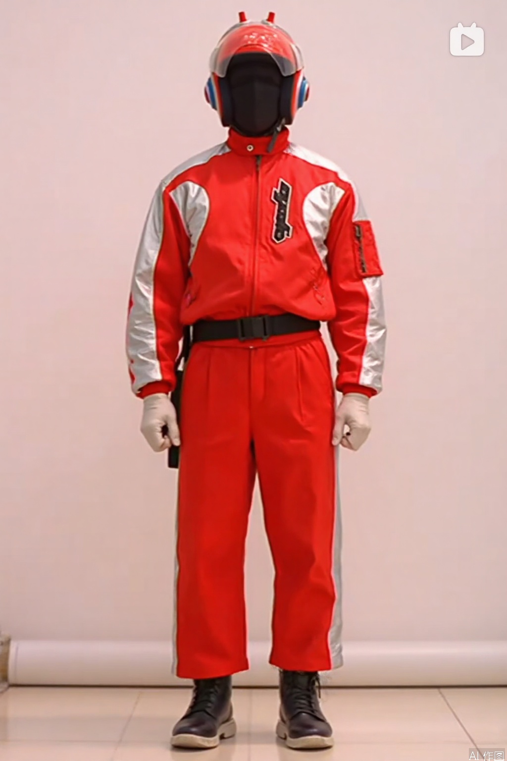 MYDO,red jacket,collar,belt,logo,uniform,jacket,gloves,boots,emblem,pants,white gloves,black footwear,red jacket with white line