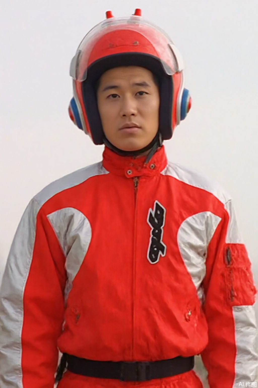 masterpiece, best quality,solo,(white background:1.2),simple background,
looking at viewer,MYDO,red jacket,collar,belt,logo,uniform,emblem,red jacket with white line