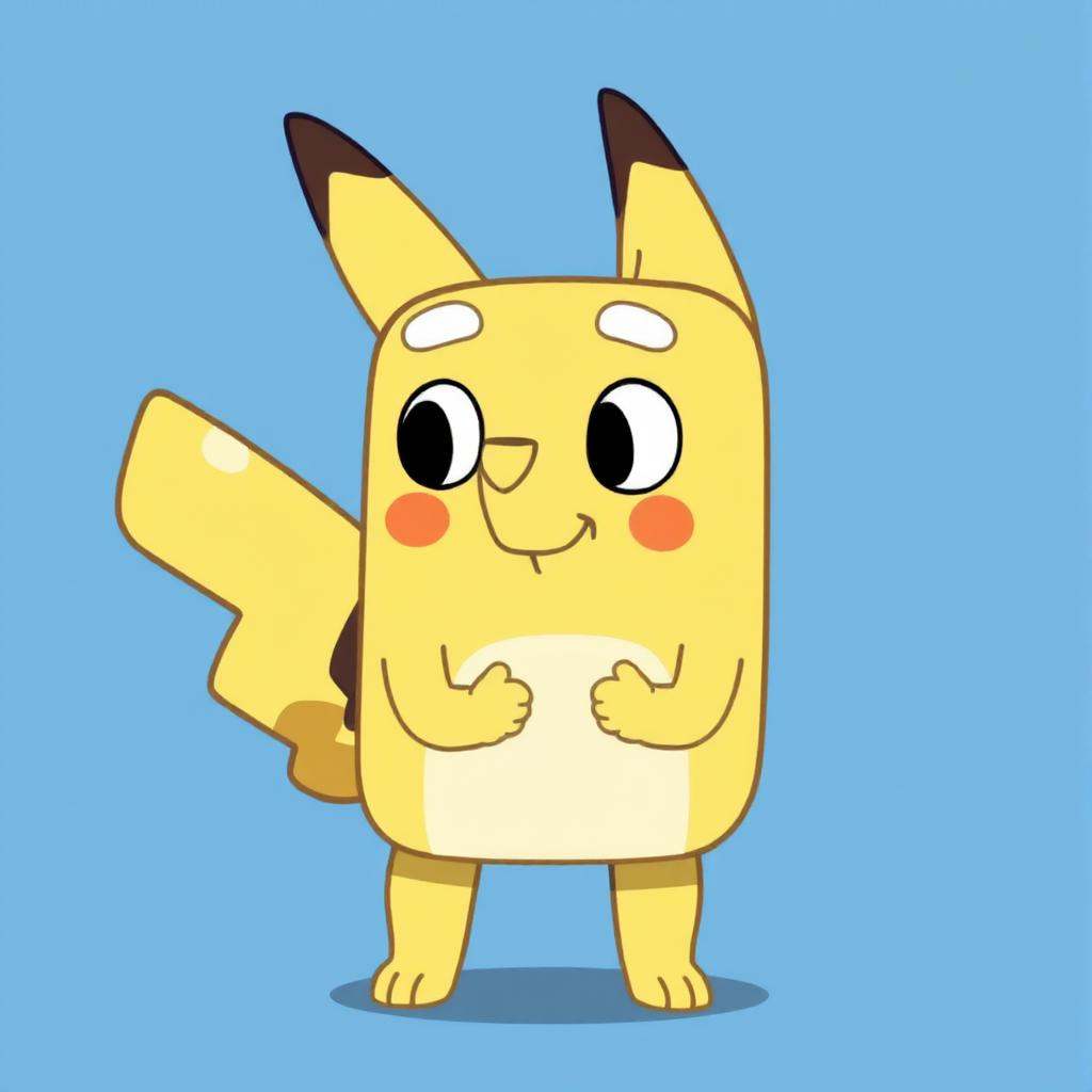 A yellow Pikachu in Bluey style