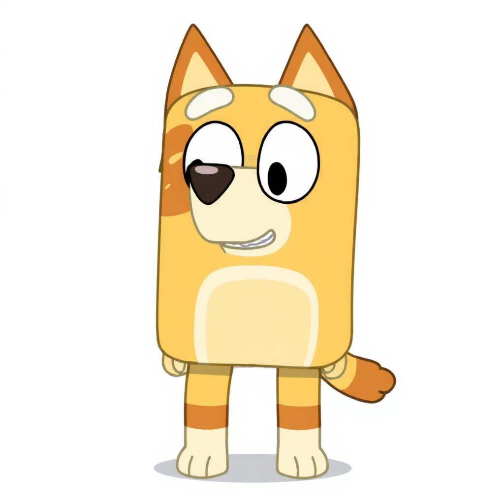 A yellow cartoon tiger in Bluey style