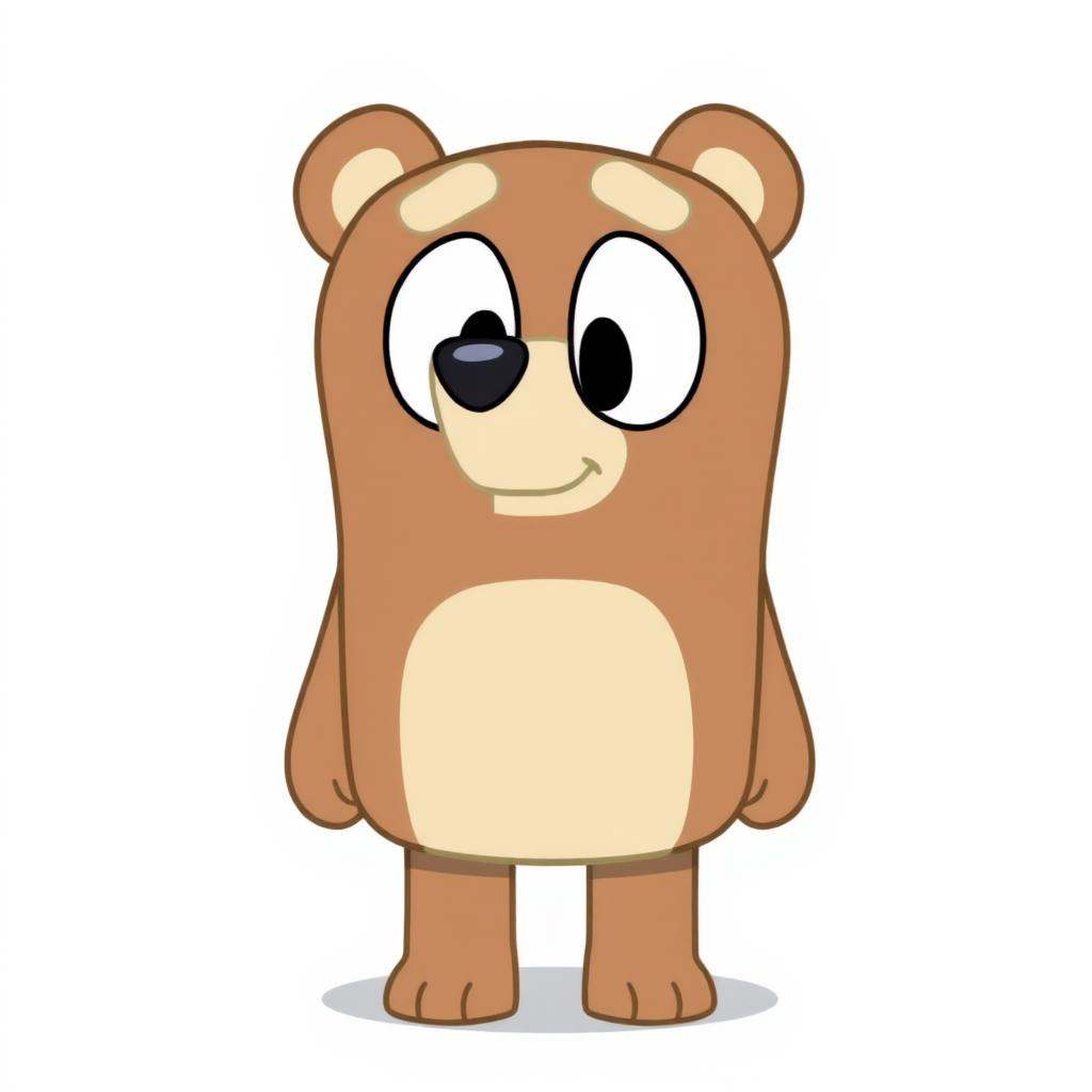 brown bear in Bluey style, square cartoon body