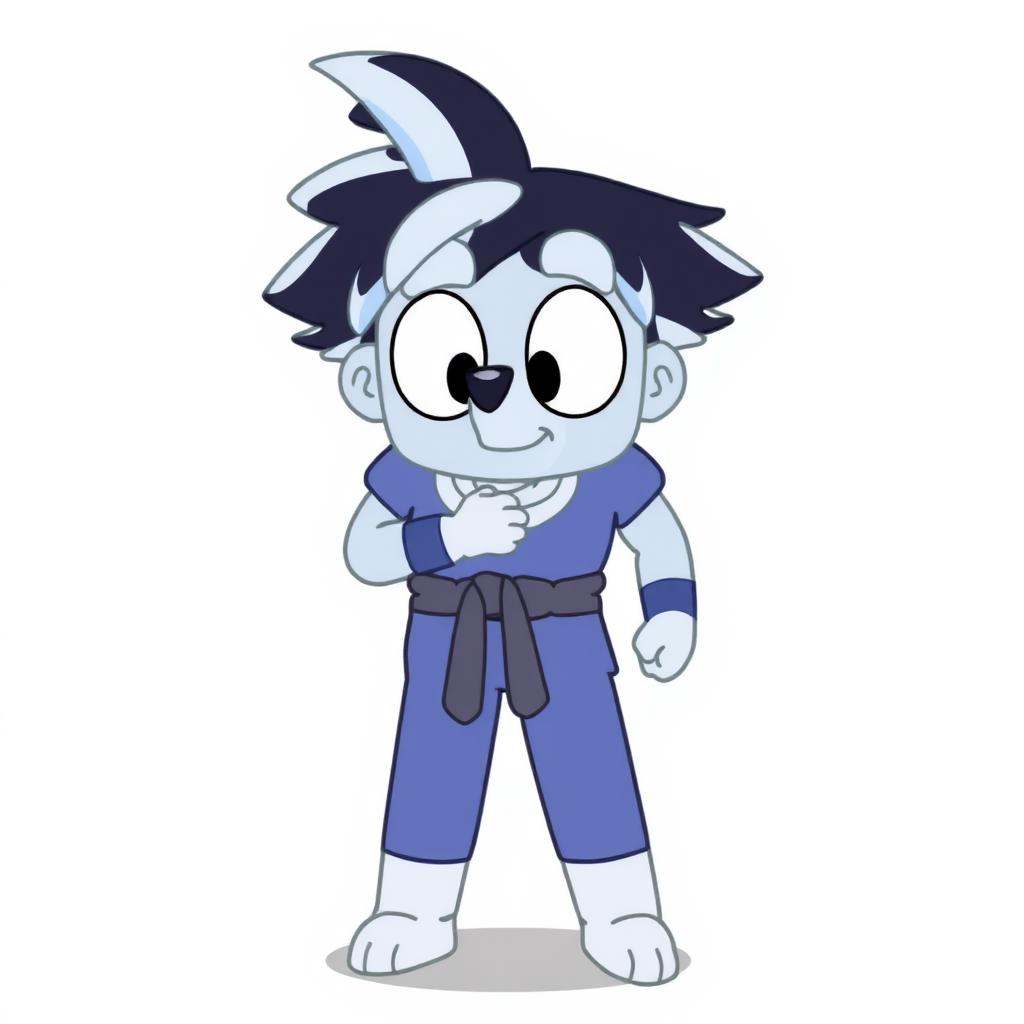 Goku in Bluey style, square cartoon body
