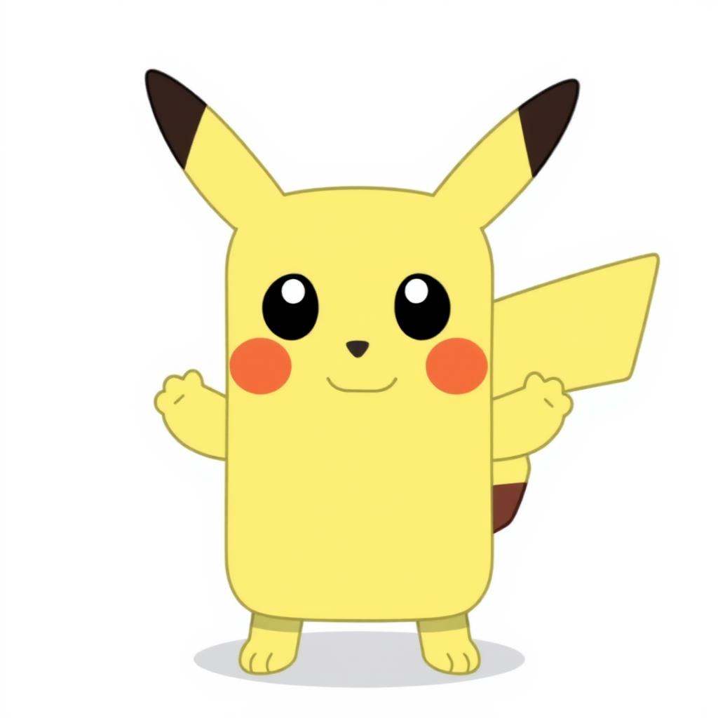 yellow Pikachu in Bluey style, square cartoon body