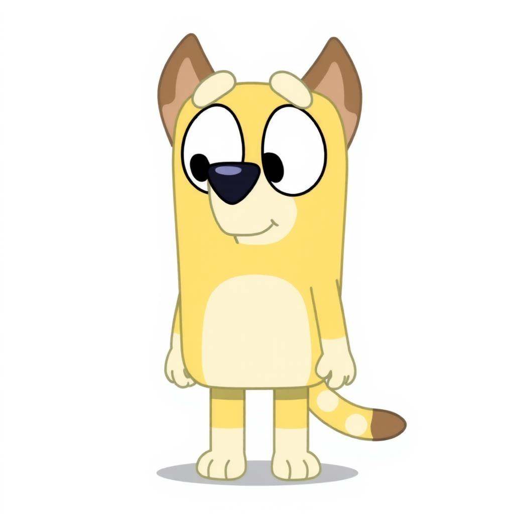 yellow cheetah in Bluey style, square cartoon body
