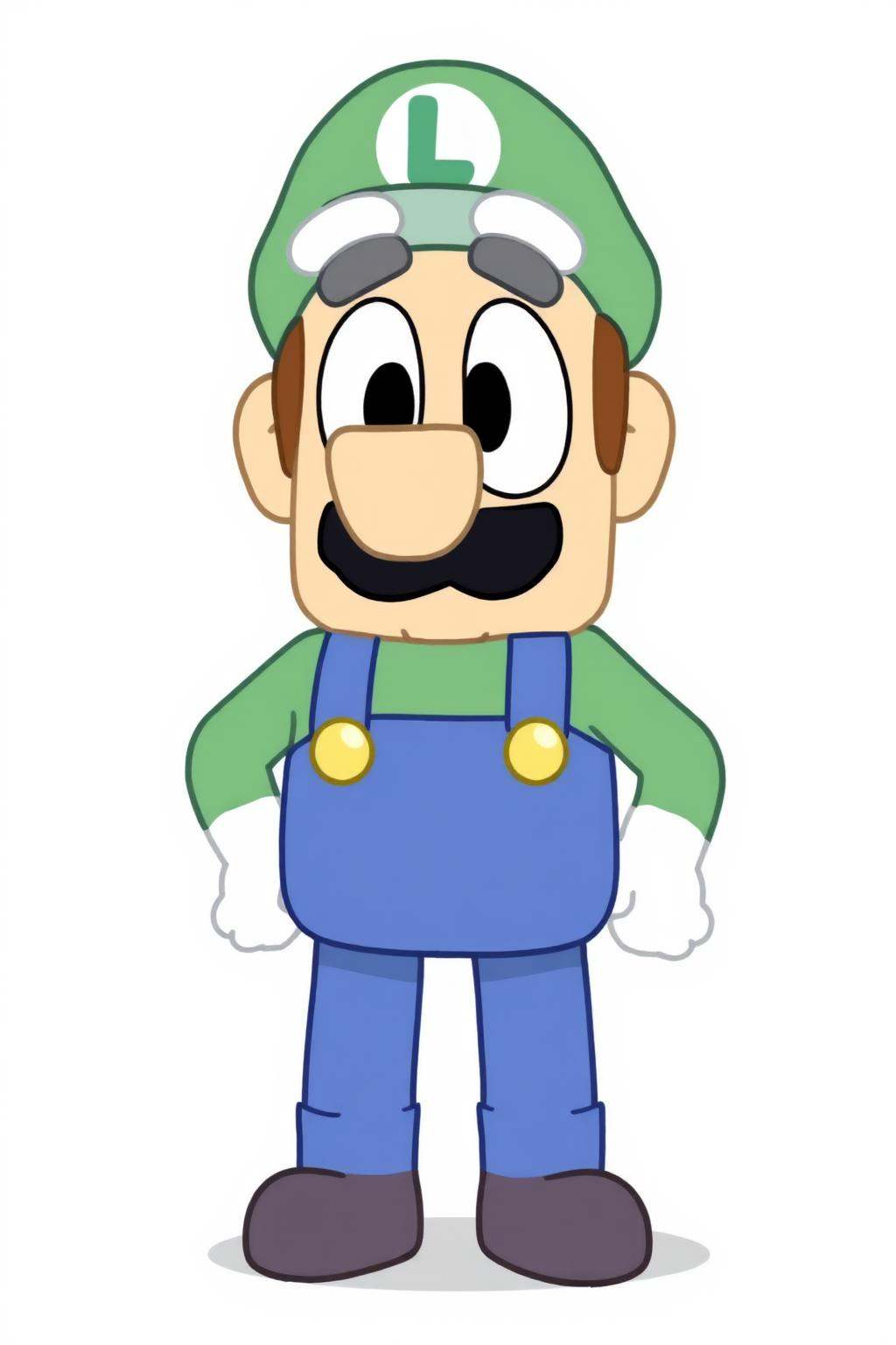 Luigi in Bluey style, square cartoon body