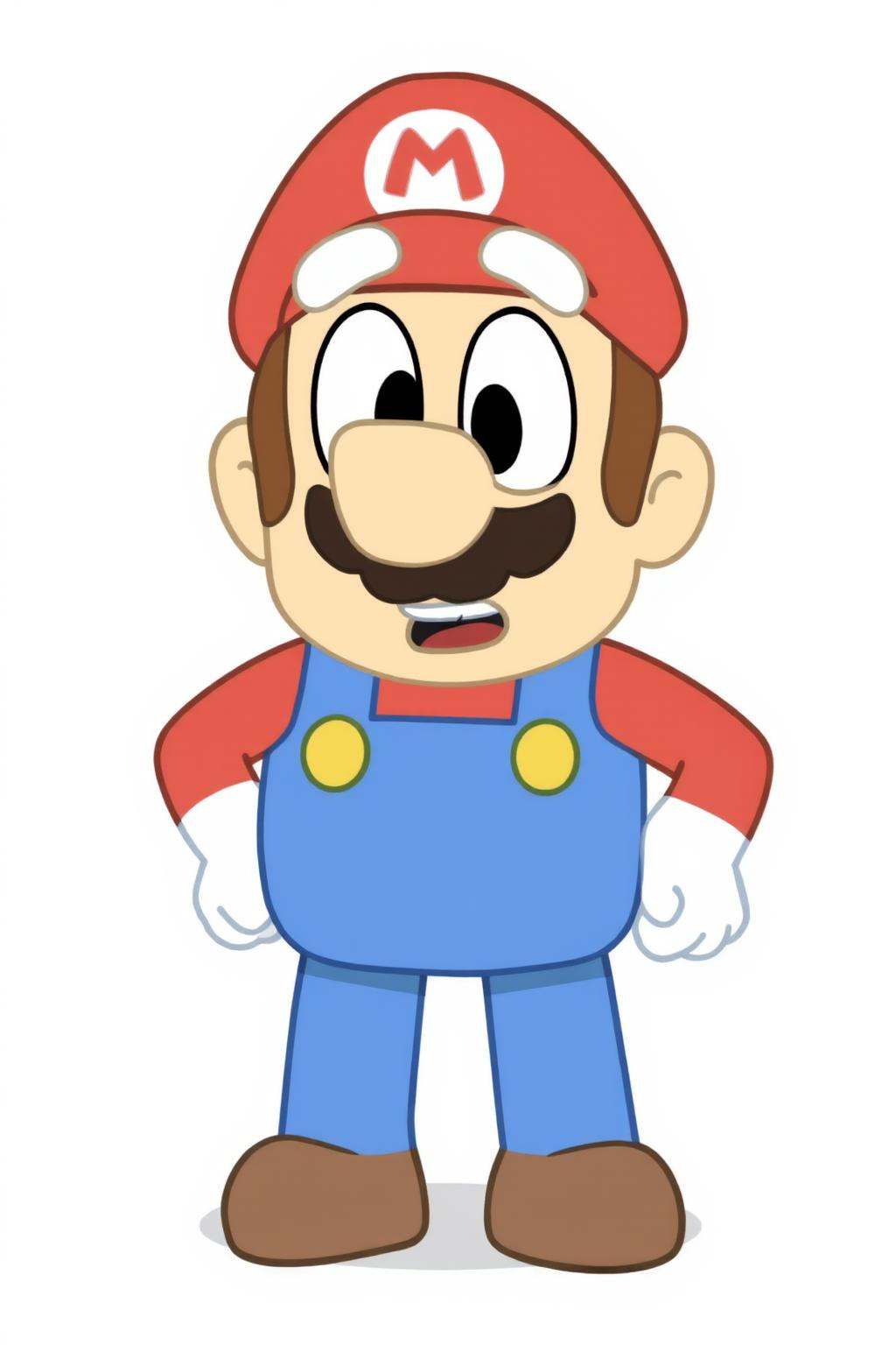 Mario in Bluey style, square cartoon body