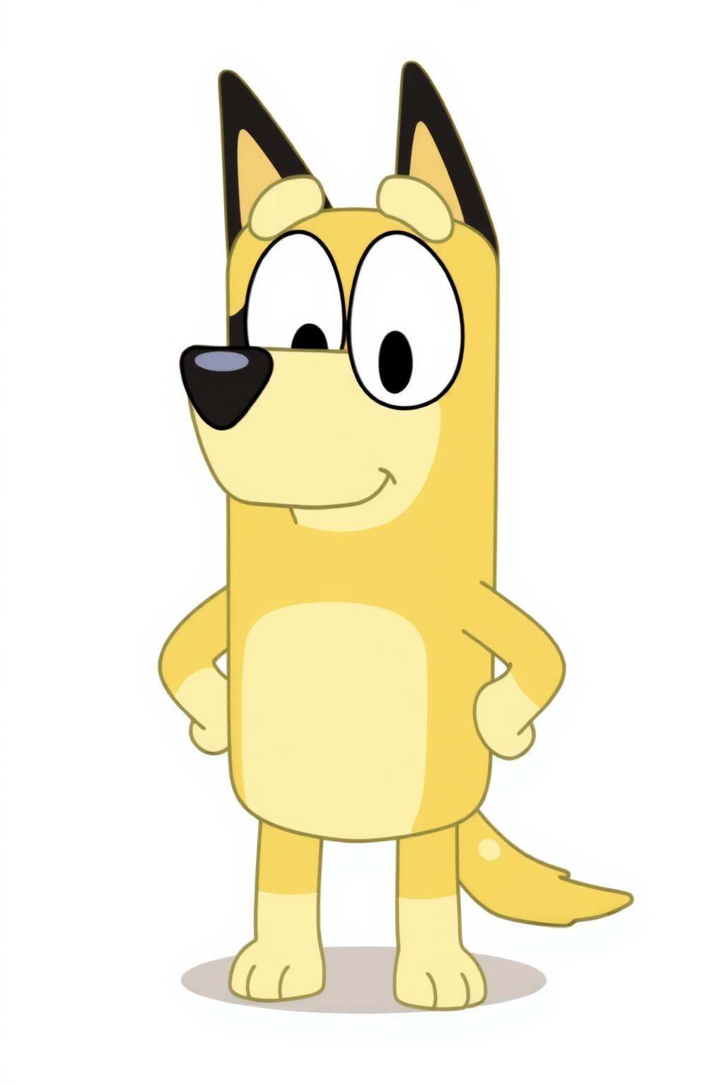 yellow Pluto in Bluey style, square cartoon body