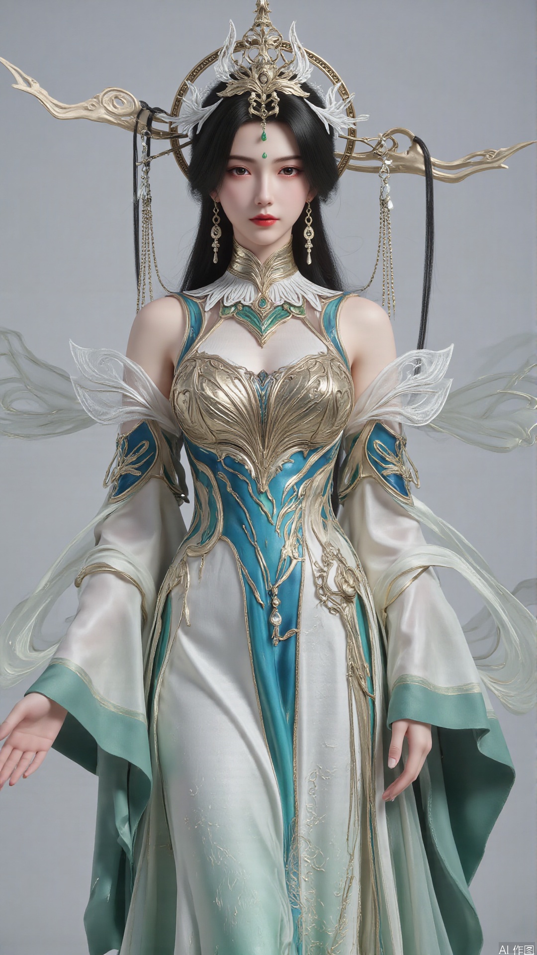 Realistic details, Perfect World, long hair flowing gracefully, exquisitely crafted hair accessories, headdress, holy radiance, starry sky background, nebulae flowing, stars twinkling, willow branches stretching, both hands holding a planet, details on the planet's surface, textures of mountains, rivers and oceans, planets surrounding, planets of various sizes, traces of planetary orbits, dreamy light and shadow effects
