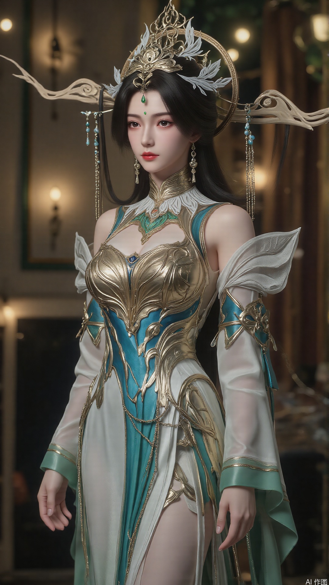 masterpiece,best quality,1girl, details, long hair flowing gracefully, exquisitely crafted hair accessories, headdress, surrounding, dreamy light and shadow effects
