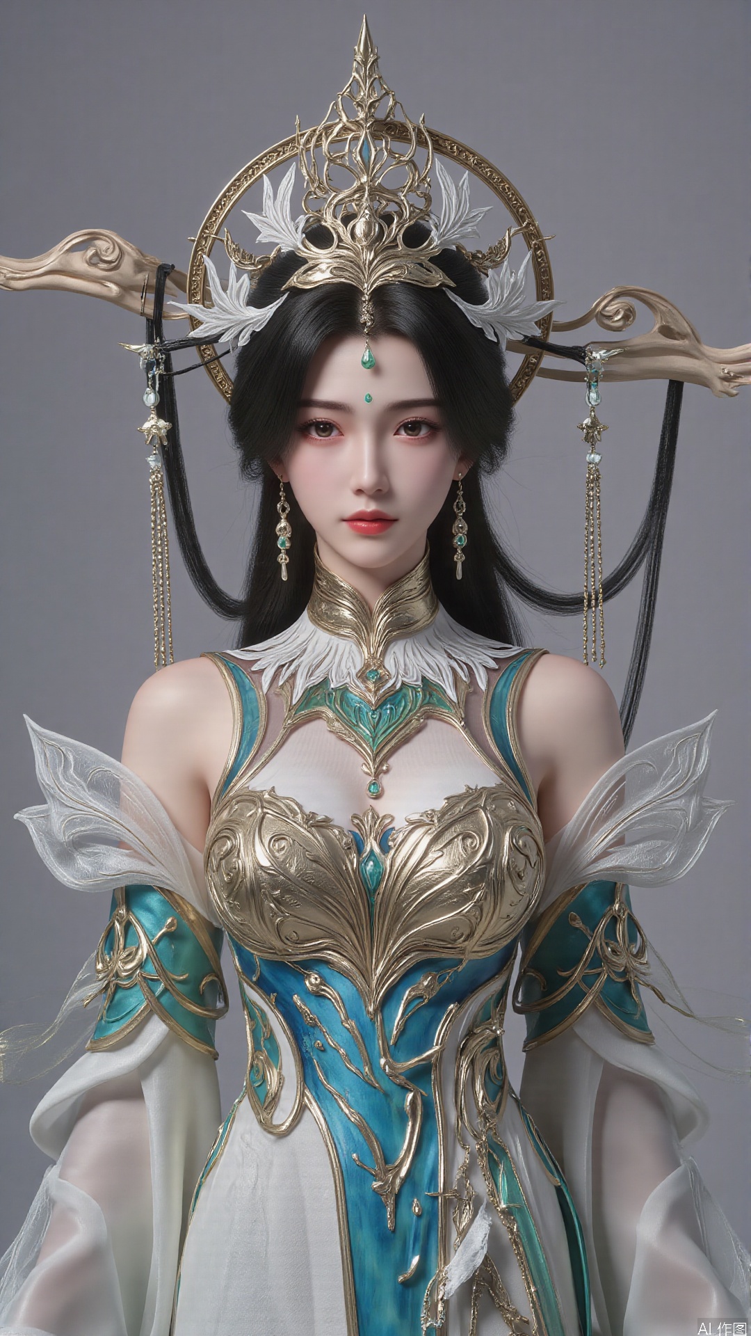 Realistic details, Perfect World, long hair flowing gracefully, exquisitely crafted hair accessories, headdress, holy radiance, starry sky background, nebulae flowing, stars twinkling, willow branches stretching, both hands holding a planet, details on the planet's surface, textures of mountains, rivers and oceans, planets surrounding, planets of various sizes, traces of planetary orbits, dreamy light and shadow effects