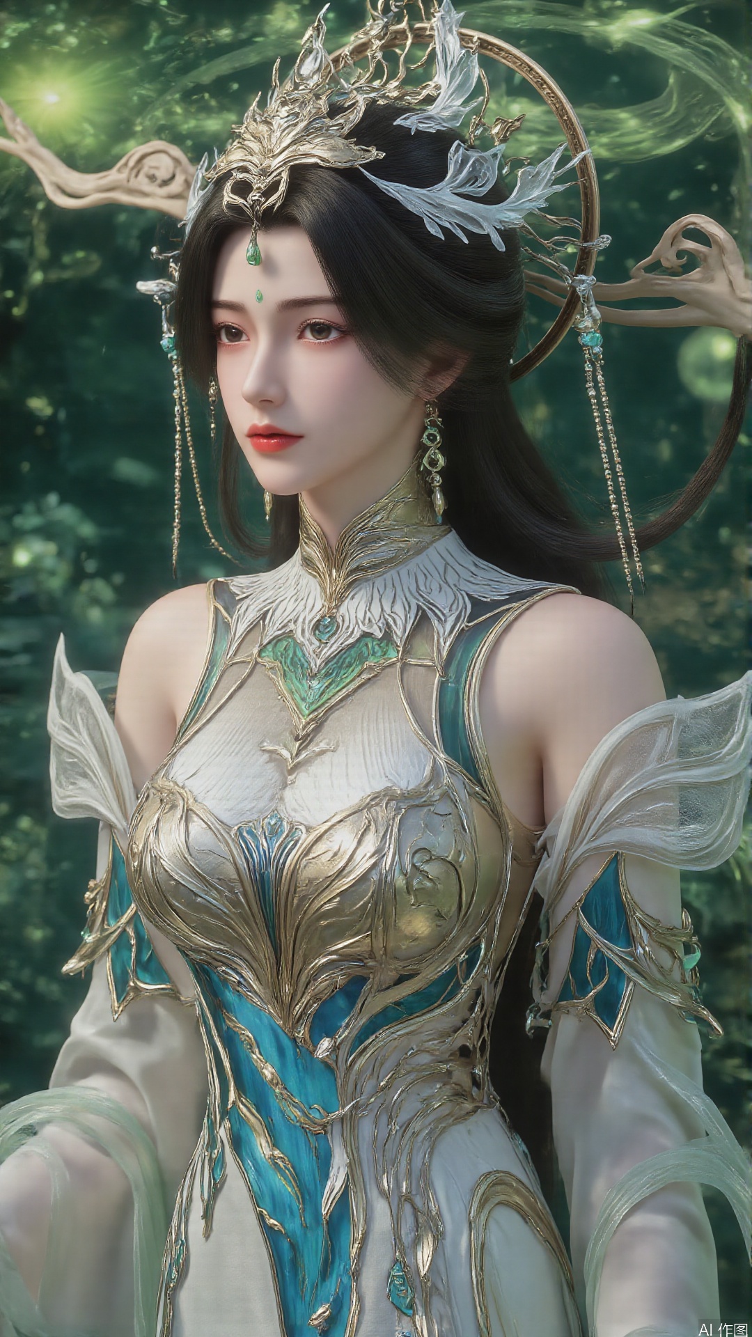 masterpiece,best quality,1girl, details, long hair flowing gracefully, exquisitely crafted hair accessories, headdress, surrounding, dreamy light and shadow effects