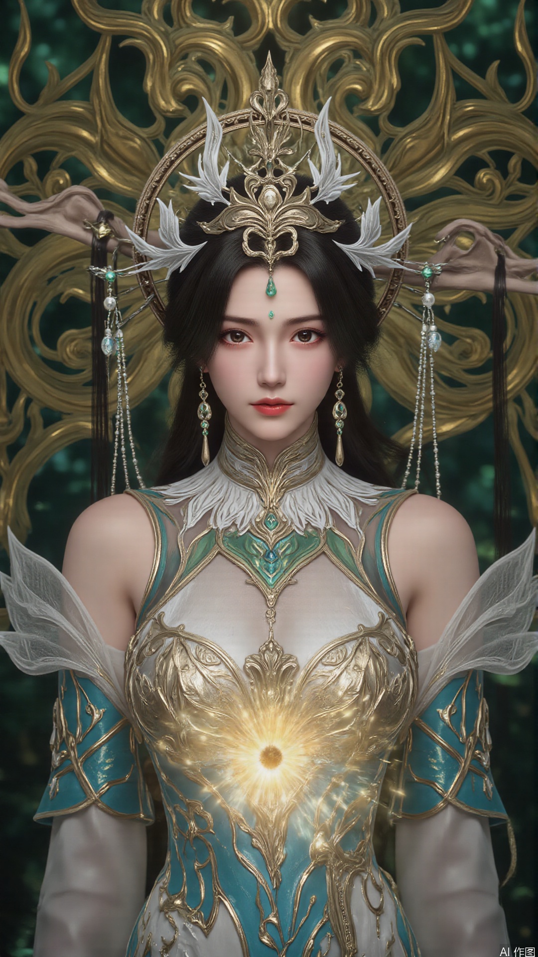 masterpiece,best quality,1girl, details, long hair flowing gracefully, exquisitely crafted hair accessories, headdress, surrounding, dreamy light and shadow effects