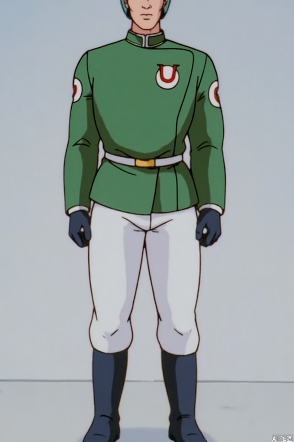 Ultra_Force,helmet,green jacket,collar,belt,logo,uniform,jacket,boots,emblem,pants,black footwear,white pants,