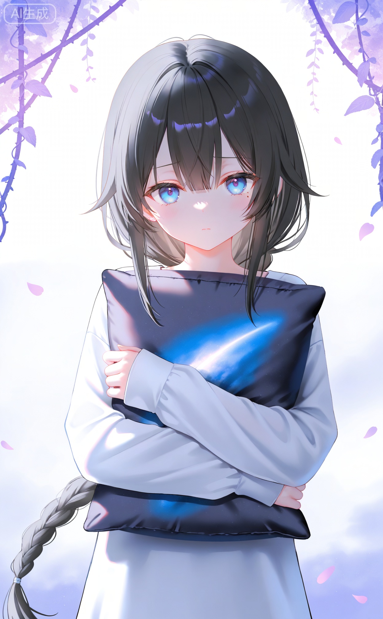masterpiece,very aware,highres,absurdres,newest,best quality,high quality,loli,petite,chromatic_aberration,
//,
1girl,solo,long_hair,object_hug,pillow_hug,pillow,bangs,long_sleeves,closed_mouth,very_long_hair,hair_between_eyes,upper_body,looking_at_viewer,sleeves_past_wrists,masterpiece,best quality,high quality,(colorful),nai3 Style,loli,white background,Dundar effect,a lot of purple vines,vines covering half of the painting,delicate plant details,a girl,petite girl,sad eyes,light,figure light,petals,purple filter,left,fog,dream,unreal,Blur,float light,mole,single_braid,
//,
year_2023,year_2024,nasii:0.4),(toosaka asagi:0.4),(atdan:0.4),(iumu:0.72),(wlop:0.72),96YOTTEA,Konya Karasue,omone_hokoma_agm,
//,
official art,depth of field,detailed light,blurry background,best shadow,shiny skin,cinematic lighting,ray tracing,
amazing quality,very aesthetic,absurdres,beast quality,ultra detailed,newest,8K,HDR,