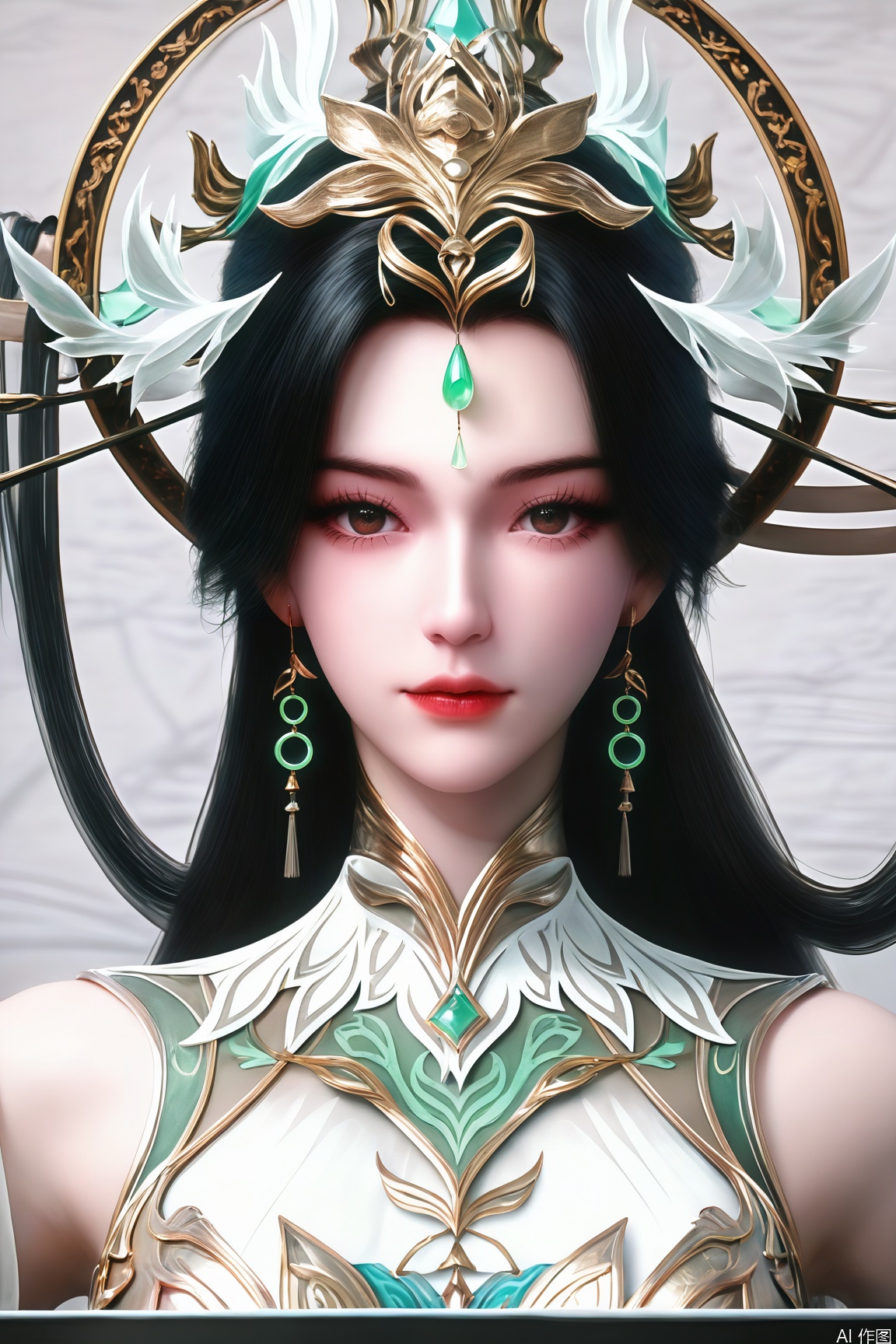 score_9_up,score_8_up,score_7_up,(Masterpiece, Best Quality, High Resolution, 8K Raw),absurdres, highres, Expressiveh,illustration,CG,
1girl, solo, long hair, looking at viewer, black hair, brown eyes, jewelry, closed mouth, earrings, lips, eyelashes, makeup, gem, portrait, close-up, realistic, red lips