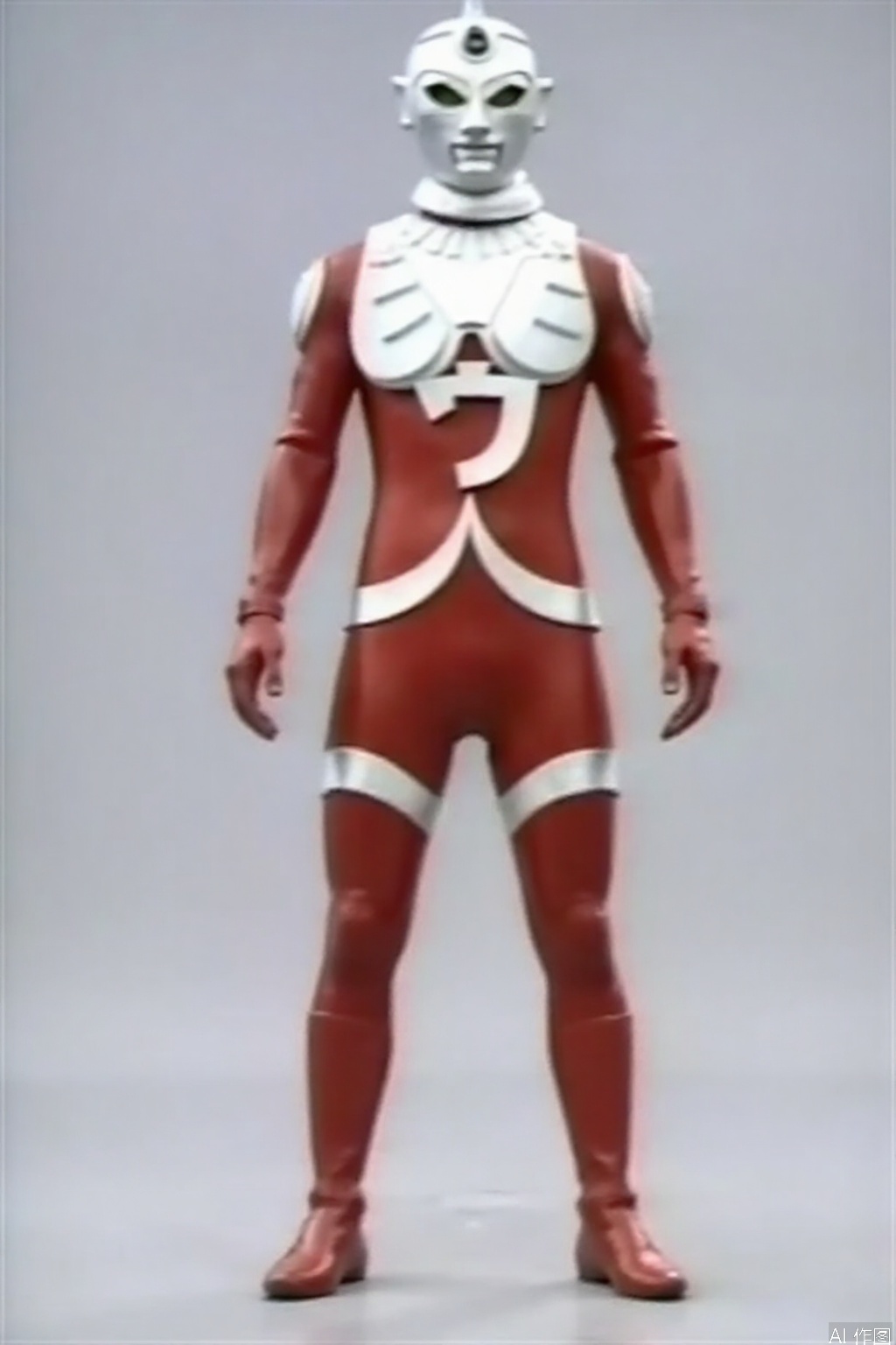 ultraman,bodysuit,gloves,legwear,boots,cover,mask,plugsuit,armor,bodysuit,pattern on body,tight-fitting,helmet,leather suit,latex,tokusatsu,no humans,science fiction,hard mask,no smile,no eyes,no nose,solo,rubber bodysuit with line,alien,