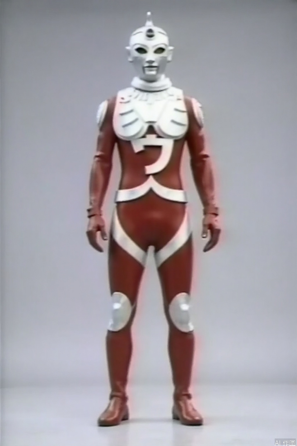 ultraman,bodysuit,gloves,legwear,boots,cover,mask,plugsuit,armor,bodysuit,pattern on body,tight-fitting,helmet,leather suit,latex,tokusatsu,no humans,science fiction,hard mask,no smile,no eyes,no nose,solo,rubber bodysuit with line,alien,